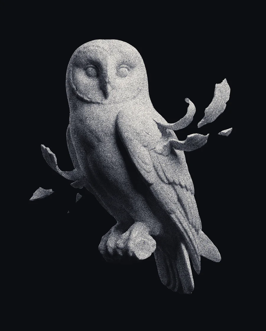 The owl of Athena carved in marble