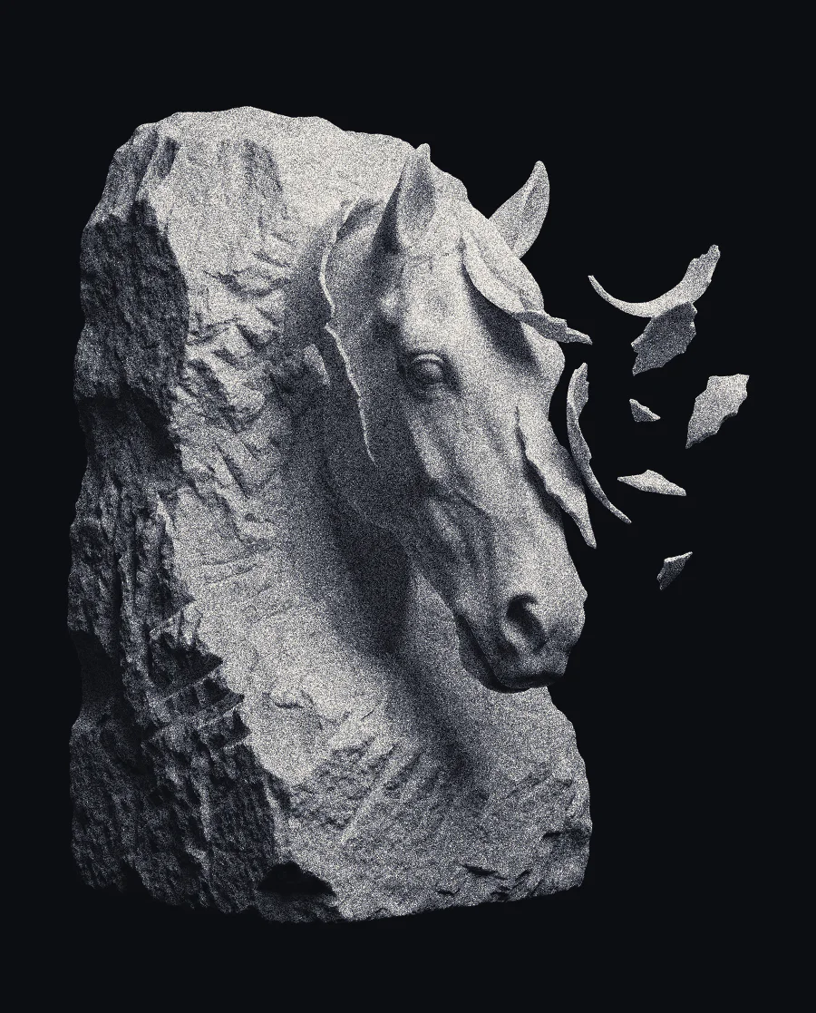 A horse head half carved out of raw marble