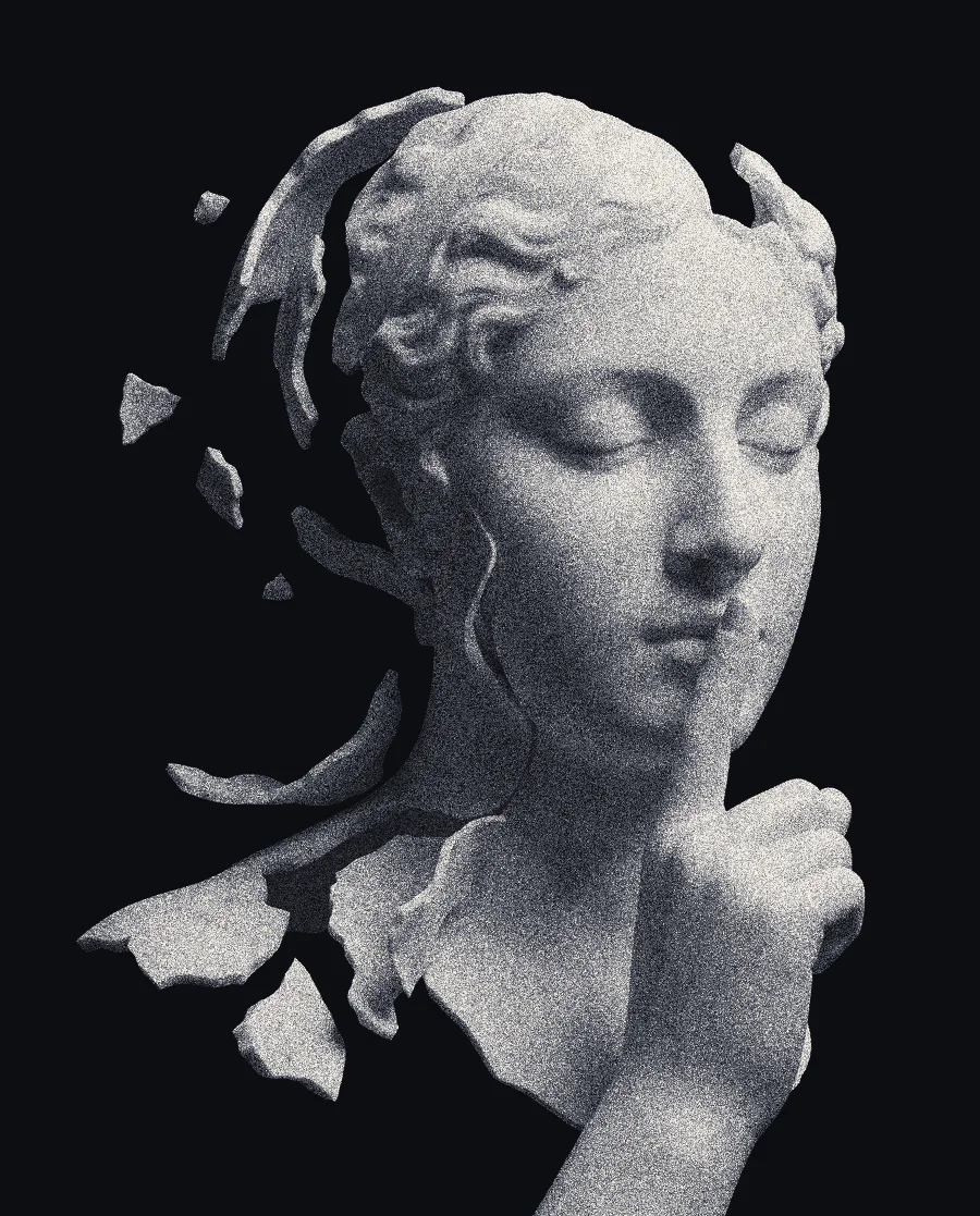 A marble bust of Harpocrates, Greek god of silence, a finger to the lips